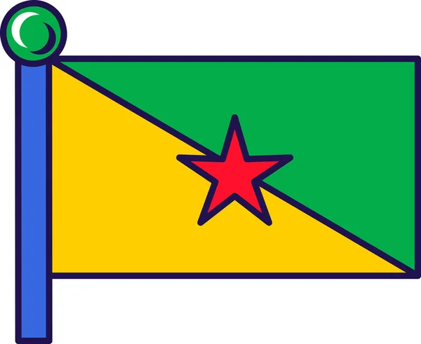旗杆矢量上的法国圭亚那国旗 红星在绿色和黄色背景的中心 国家和传统象征共和国领土的平面卡通画 — 图库矢量图片