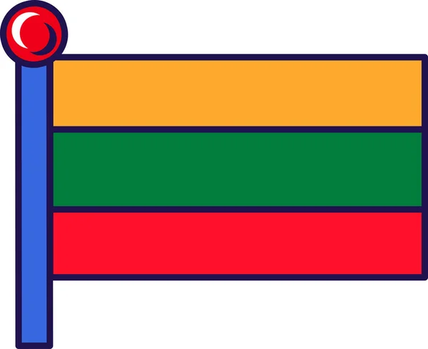 Bendera Negara Lithuania Pada Tiang Bendera Vektor Trijalur Horizontal Berwarna - Stok Vektor