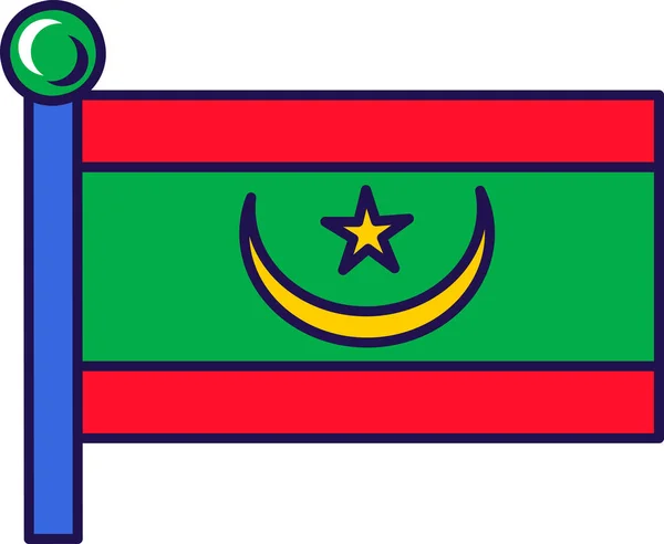Mauretaniens Nationalflagge Auf Dem Fahnenmast Rote Streifen Und Goldene Sichel — Stockvektor