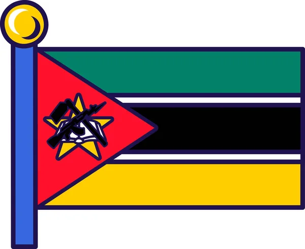 Bayrak Direği Vektöründe Mozambik Cumhuriyeti Bayrağı Yeşil Siyah Sarı Renkli — Stok Vektör