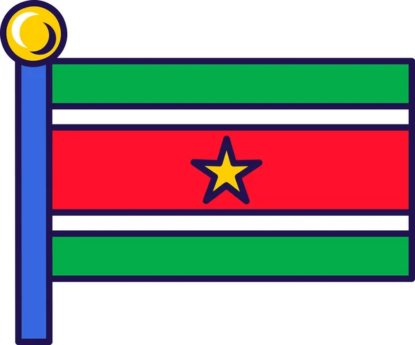 Suriname Bandeira Nação País Vetor Flagpole Tribanda Horizontal Cor Verde — Vetor de Stock