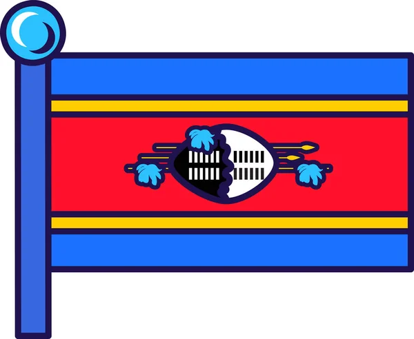 Bendera Negara Swaziland Tiang Bendera Vektor Triband Horisontal Biru Merah - Stok Vektor