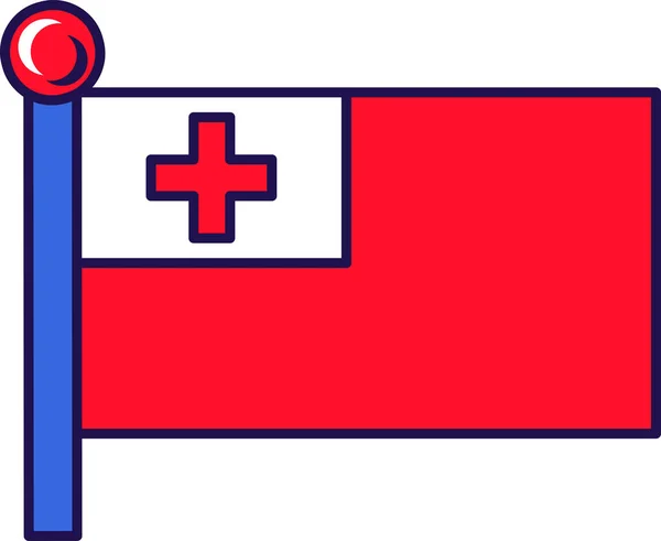 Tonga Ulusal Bayrağı Bayrak Direği Vektöründe Kırmızı Alan Beyaz Dikdörtgen — Stok Vektör