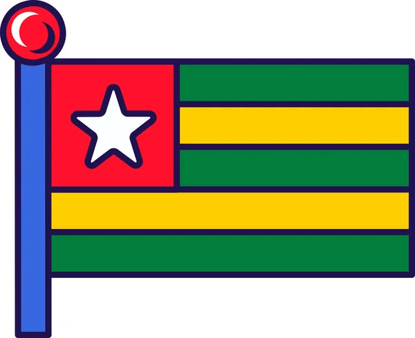 Bayrak Direği Üzerinde Togo Cumhuriyeti Ulusal Bayrağı Yeşil Sarı Kırmızı — Stok Vektör