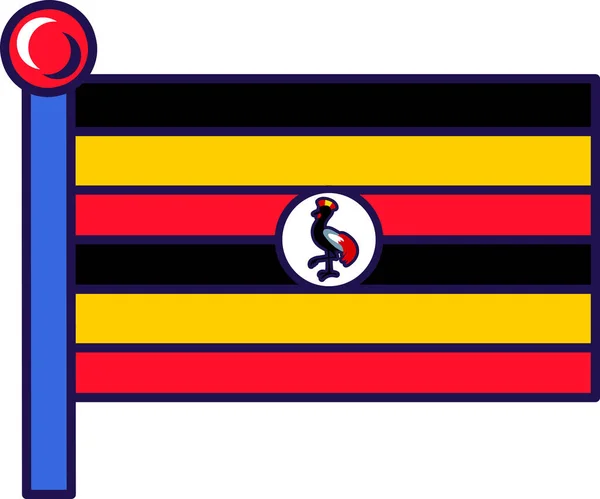 Uganda Republik Nation Flagga Flaggstång Vektor Horisontella Band Svart Gul — Stock vektor