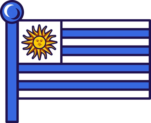 乌拉圭国旗在旗杆矢量上 蓝白相间的水平条纹 帆布中央的五月太阳 东方共和国爱国象征平面卡通画 — 图库矢量图片