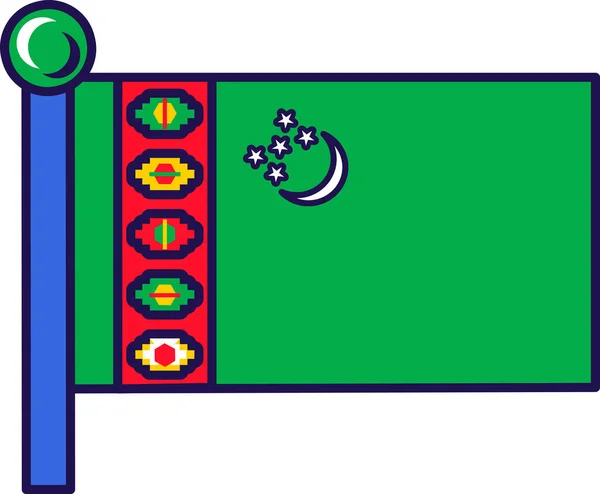 Bandera Nacional Turkmenistán Vector Asta Bandera Campo Verde Con Franja — Vector de stock
