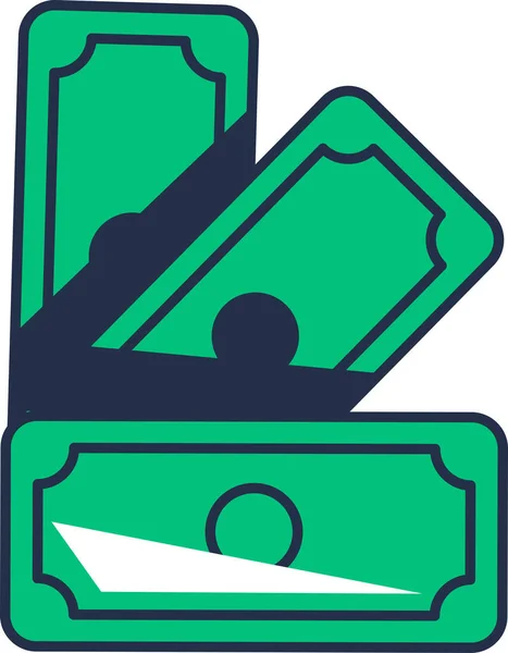 米ドル紙幣緑の銀行券ファン 回転金融銀行 贅沢富と繁栄の象徴 白い背景に隔離されたシンプルな漫画のアウトラインベクトル — ストックベクタ