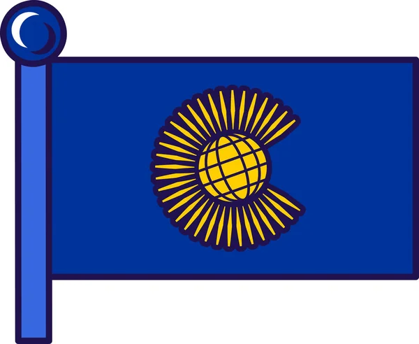 Флаг Содружества Наций Векторе Флагштока Золотой Глобус Стрелки Синем Фоне — стоковый вектор