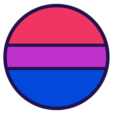 LGBT gurur bayrağı renginde yuvarlak çıkartma. Şenlik çemberi unsuru, Biseksüel gurur niteliği. Beyaz arkaplanda izole edilmiş LGBT topluluk bayrağı renklerinde çizgi film vektör simgesi