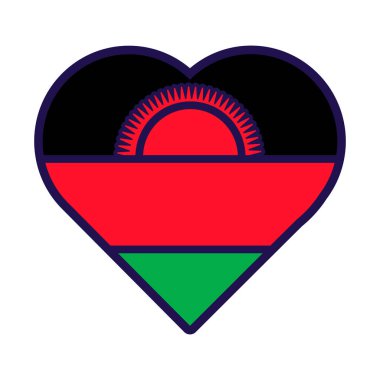 Ulusal Malavi bayrağı renginde bir vatansever kalbi. Kutlama öğesi, Malavi Bağımsızlık Günü 'nün özellikleri. Ülke bayrağının ulusal renklerinde çizgi film vektör simgesi beyaz arkaplanda izole edildi