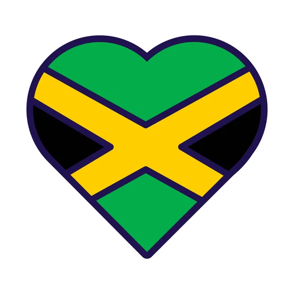 パトリオット ハートはジャマイカ国旗の色 お祝いの要素 ジャマイカ独立記念日の属性 白い背景に隔離された国の国旗の国旗の国旗の漫画のベクトル アイコン — ストックベクタ