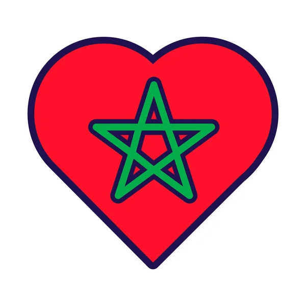 Cuore Patriota Nei Colori Nazionali Della Bandiera Del Marocco Elemento — Vettoriale Stock