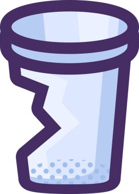 İçki için kırık cam bardak, cam ev eşyası. Ev eşyası imha için kullanım dışı. Endüstriyel ürünlerin geri dönüşümü. Beyaz arkaplanda izole edilmiş basit çizgi film ana hatları vektörü