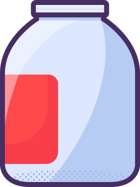 Cam konserve kavanozu, cam ev eşyası. Ev eşyası imha için kullanım dışı. Endüstriyel ürünlerin geri dönüşümü. Beyaz arkaplanda izole edilmiş basit çizgi film ana hatları vektörü