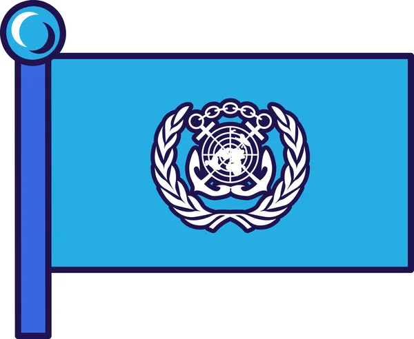 国际海事组织旗帜挂在旗杆上登记庄严的活动 迎接外国客人 国际海事组织联盟 在白色背景上分离的简单向量 — 图库矢量图片