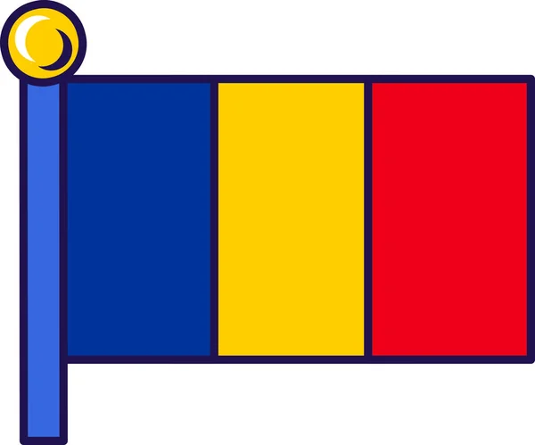 罗马尼亚国旗挂在旗杆上登记隆重活动 迎接外宾 罗马尼亚的官方旗帜悬挂在参加国的旗杆上 在白色背景上分离的简单向量 — 图库矢量图片