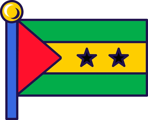 トームとプリンシペの国旗は 厳粛なイベントの登録 外国人ゲストとの出会いのためのフラグポールに掲げられています 参加国のポールに関するSaoの公式旗 白い背景に単離された単純なベクトル — ストックベクタ
