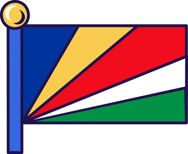 塞舌尔国旗挂在旗杆上登记隆重活动 会见外国客人 塞舌尔的官方旗帜悬挂在参加国的旗杆上 在白色背景上分离的简单向量 — 图库矢量图片