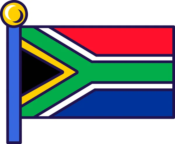 南非国旗挂在旗杆上登记隆重活动 迎接外宾 南非的官方旗帜悬挂在参加国的旗杆上 在白色背景上分离的简单向量 — 图库矢量图片