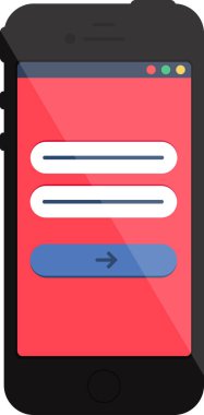 Akıllı telefondan mobil uygulamanın web sitesinin giriş doğrulama sayfası. Dijital aygıtın web sayfası menüsü. Beyaz arkaplanda izole edilmiş basit düz vektör simgesi
