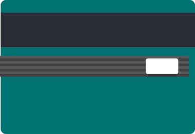 Arka tarafında CVV CVC kart numarası alan manyetik şeritli banka kartı var. Mallar ve hizmetler için modern nakit ödeme araçları. Beyaz arkaplanda izole edilmiş basit düz vektör simgesi