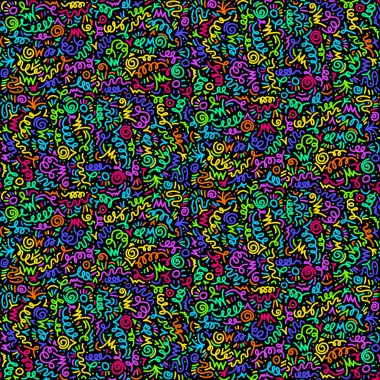 Neon soyut 90 'lar tarzı, hatları, kancaları ve bukleleri olan kusursuz sanat deseni. Kumaş, örtü ve ambalaj için süs. Beyaz arkaplanda izole edilmiş renk floresan çizgisi vektörü