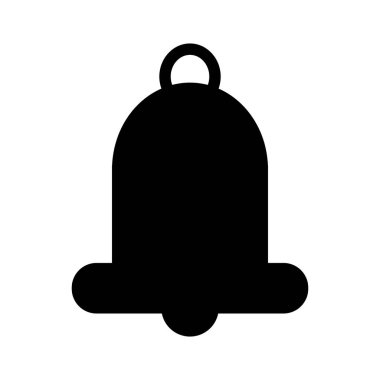 Şenlikli Noel çanının şekli. Tatil ikonunun başlangıcının yeni yıl çan sembolünü göster. Beyaz arkaplanda izole edilmiş basit siyah beyaz siluet vektör simgesi