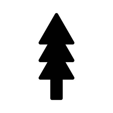 Ormanın yeni yıl çamı şekli. Yaklaşan Noel arifesi ikonunun ağaç sembolü. Beyaz arkaplanda izole edilmiş basit siyah beyaz siluet vektör simgesi