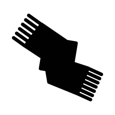 Kış eşarbı şeklinde örülmüş. Sıcak, el yapımı, şenlikli bir giysi ikonu. Beyaz arkaplanda izole edilmiş basit siyah beyaz siluet vektör simgesi