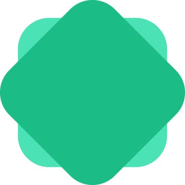 Yuvarlak köşeli iki yeşil karenin kesiştiği yer. Soyut geometrik arkaplan, sosyal ağlardaki gönderilerin tasarımı için zemin. Beyaz arkaplanda izole edilmiş basit vektör