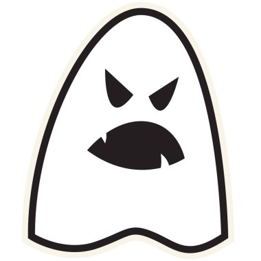 Uğursuz hayalet çıkartmayı okşadı. Bayram bayramı rozet amblemi. Albüm için dekoratif hayalet, tebrik kartı, parti davetiyesi. Beyaz arkaplanda izole edilmiş renk vektörü