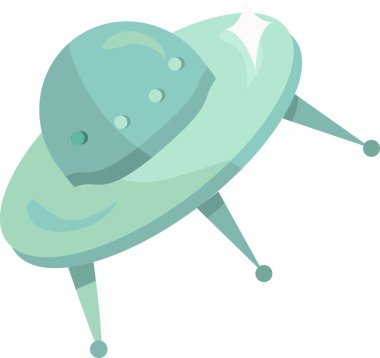 Uzaylı uçan dairesi üç sütun simgesi üzerinde. Uzay aracı. Dünya dışı seyahatler ve derin evrenin keşifleri. Beyaz arkaplanda izole edilmiş basit düz vektör sembolü