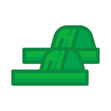 Kalın tabanlı plaj terliklerinin düz renkli simgesi. Günlük kıyafetler ve ayakkabılar. Modern moda görünümü yaratmak için kıyafet malzemesi. Beyaz arkaplanda izole edilmiş basit vektör sembolü