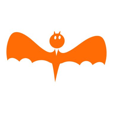 Şenlikli kanatlı yarasa düz simgesi. Bayram bayramı rozet çıkartması. Albüm için dekoratif kanatlı yarasa unsuru, tebrik kartı, parti davetiyesi. Beyaz arkaplanda izole edilmiş renk vektörü