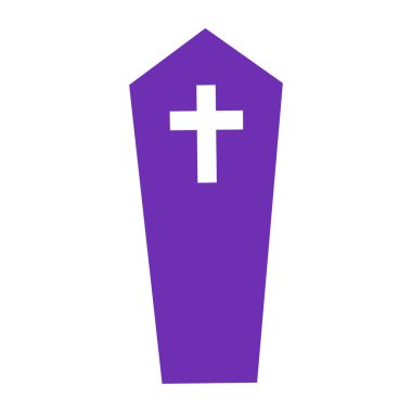 Ölü düz ikonun ahşap tabutu. Bayram bayramı rozet çıkartması. Defterler için dekoratif tabut unsuru, tebrik kartı, parti davetiyesi. Beyaz arkaplanda izole edilmiş renk vektörü