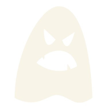 Uğursuz hayalet ikonu. Bayram bayramı rozet çıkartması. Albüm için dekoratif hayalet, tebrik kartı, parti davetiyesi. Beyaz arkaplanda izole edilmiş renk vektörü