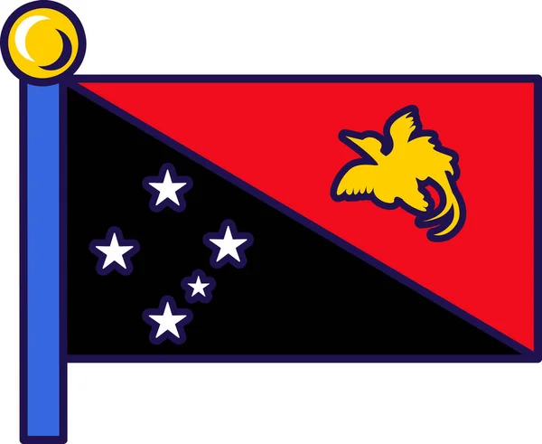 Papouasie Nouveau Drapeau Nation Guinée Sur Vecteur Mât Drapeau Étoiles — Image vectorielle