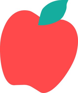 Yeşil yapraklı olgun kırmızı elma ağacı meyvesi. Şablon, kartpostal ya da poster çizmek için basit çocuklar. Düz vektör sembolü beyaz arkaplanda izole edildi