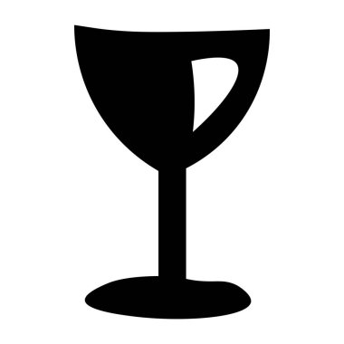 Kristal şarap kadehinin silueti, Şükran Günü şenlik masa dekorasyonu elementi. Kristal şarap kadehi bayram sembolü. Beyaz arkaplanda izole edilmiş basit siyah şekil vektör simgesi