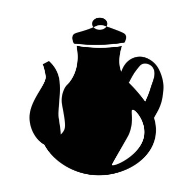 Kapaklı ve uzun ağızlı seramik sürahi silueti, Şükran Günü şenlik masa dekorasyonu elementi. Seramik sürahi tatil sembolü. Beyaz arkaplanda izole edilmiş basit siyah şekil vektör simgesi