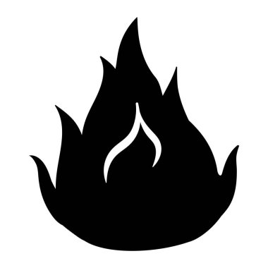 Ev şöminesinin sıcacık ateşi silueti, Şükran Günü şenlik masa dekorasyonu öğesi. Sıcak ateş bayram sembolü. Beyaz arkaplanda izole edilmiş basit siyah şekil vektör simgesi