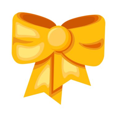 Noel sarı ipek yay oyuncağı. Çizgi film tarzında Noel ağacı süslemesi. Bayram tasarımı dekorasyonu için beyaz zemin üzerinde izole edilmiş Yeni Yıl vektör simgesi