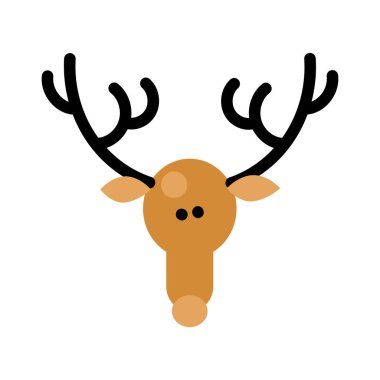 Büyük boynuzlu komik geyik kafasının lüks sembolü. Boho tarzında bir Noel sembolü. Bayram tasarımı dekorasyonu için beyaz zemin üzerinde izole edilmiş Yeni Yıl vektör simgesi