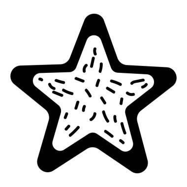 Zencefilli kurabiye şeklinde kurabiye, kış festivali dekorasyonu. Zencefilli çöreğin kış sembolü. Beyaz arkaplanda izole edilmiş basit siyah şekil freehand vektör simgesi