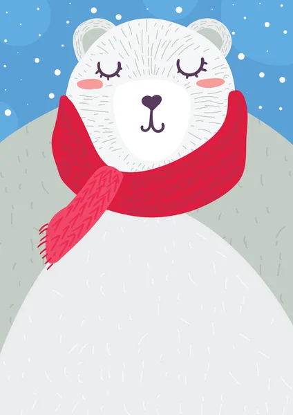Cute Dreaming Polar Bear Closed Eyes Wearing Warm Knitted Red — Stock Vector