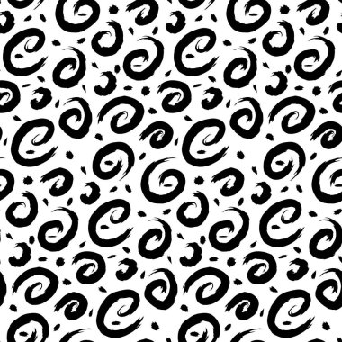 Grunge Kara Kıvrımlı desen, elle çizilmiş soyut semboller. Kumaş, örtü ve ambalaj için süs. Beyaz arkaplanda izole edilmiş basit siyah ve beyaz vektör süslemesi