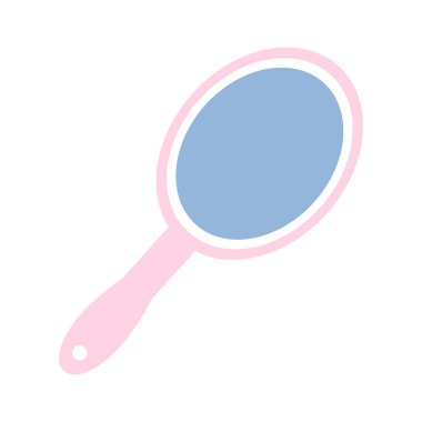 Güzellik servisi oval aynası. Saplı kozmetik oval ayna. Güzellik salonundaki güzellik malzemesi. Beyaz arkaplanda izole edilmiş vektör