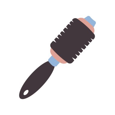 Güzellik servisi fırçası tarak silindiri. Saç kıvırmak için fırça tarağı. Profesyonel berber aleti. Güzellik salonundaki güzellik malzemesi. Beyaz arkaplanda izole edilmiş vektör