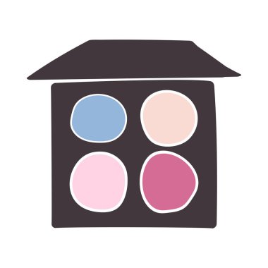 Güzellik servisi göz farı. Göz farlı kozmetik kutusu. Profesyonel makyöz aleti. Güzellik salonundaki güzellik malzemesi. Beyaz arkaplanda izole edilmiş vektör